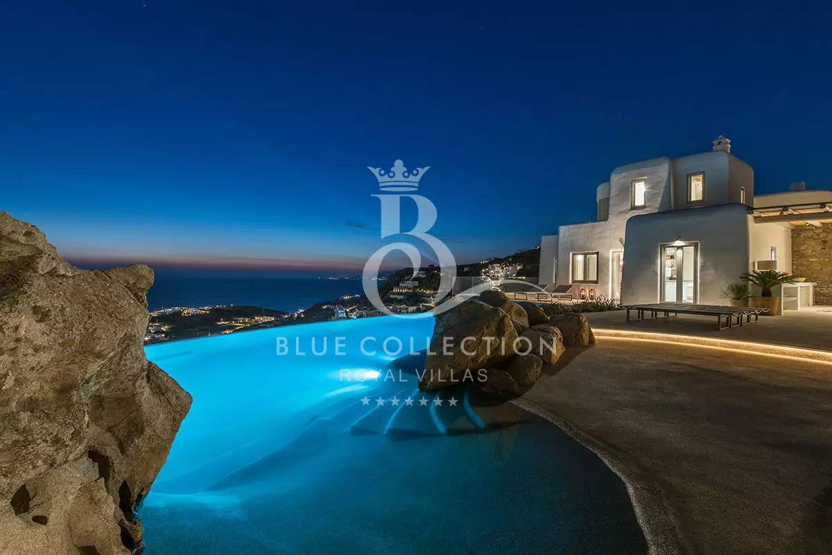 Luxury Villa for Rent in Mykonos – Greece | Tourlos | REF: 180413218 | CODE: TDS-5 | Sea & Sunset View | Private Infinity Pool | Sleeps 16 | 8 Bedrooms | 9 Bathrooms